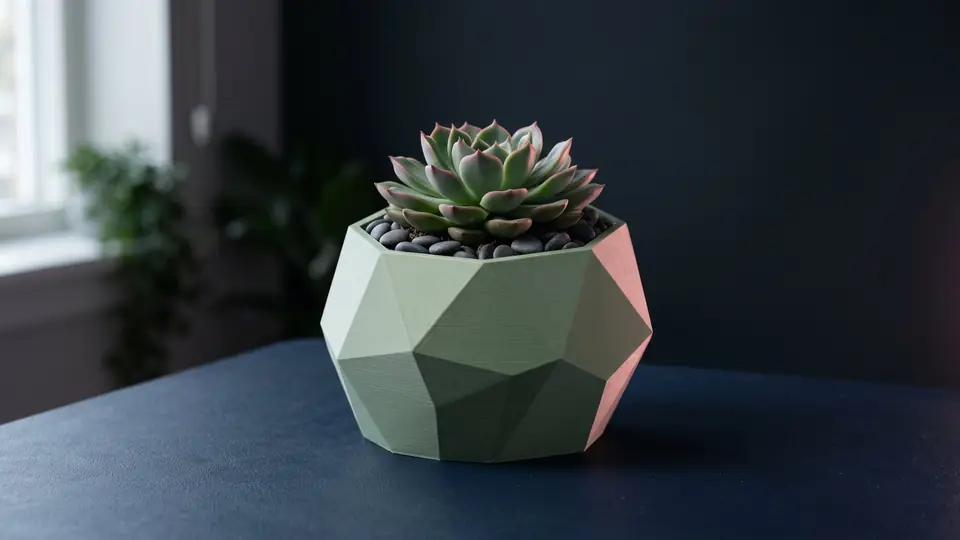 Geometric PLA planter with a succulent